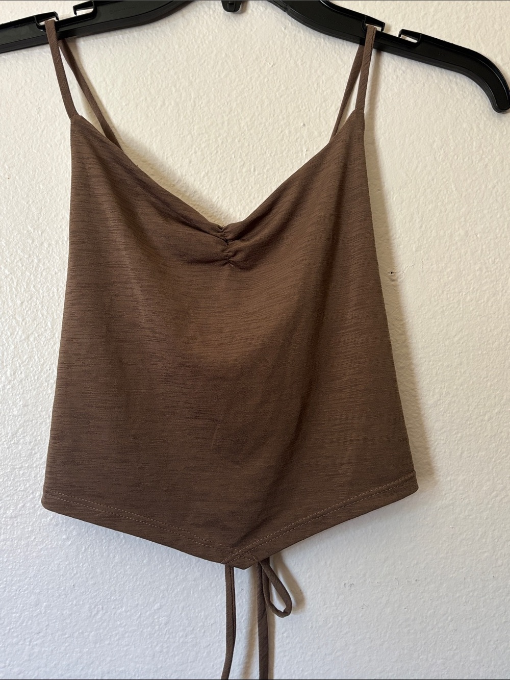 Women's Brown Open Back Spaghetti Strap Cropped Tank Top, Size S